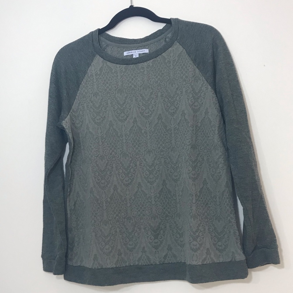 Adrienne Vittandi Long Sleeve Lace Pullover Top-M